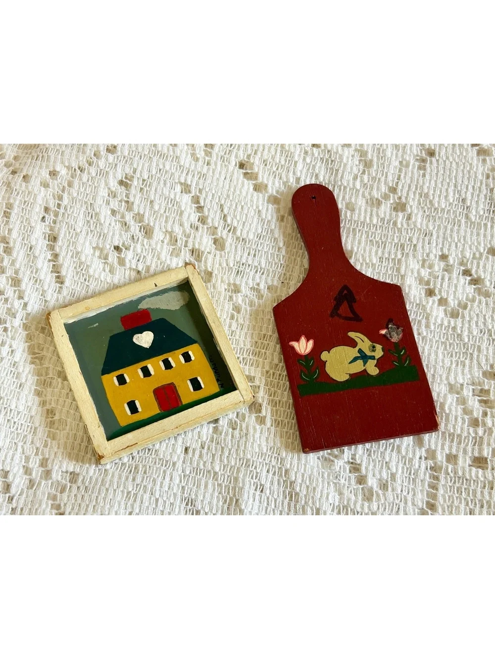 Set of 2 Hand-Painted Wooden Refrigerator Magnets